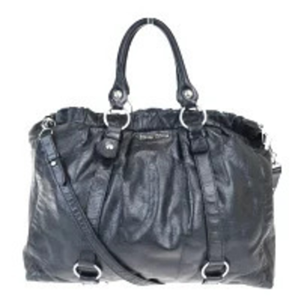 Miu Miu Vitello Lux Gathered Tote Bag pleated leather Black